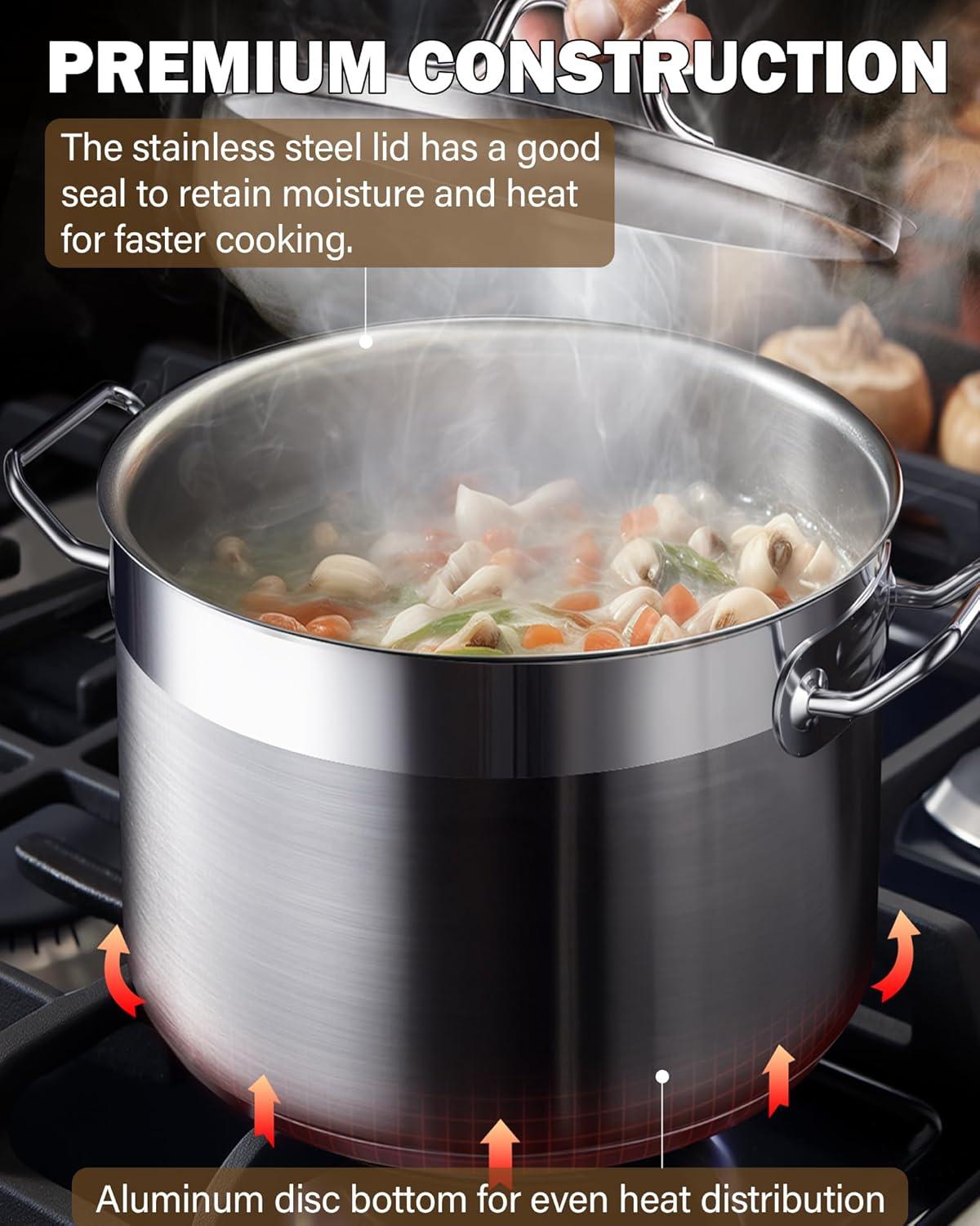Cooks Standard Stainless Steel Stockpots, 20 Quart Professional Grade Large Stock Pot with Lid, Oven Safe Kitchen Big Pot for Cooking, Ollas de Cocina