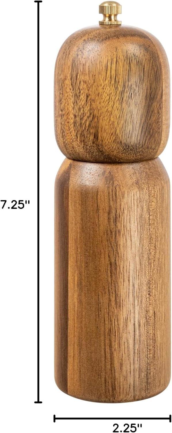 Acacia Wood and Brass Salt and Pepper Mill, 7.25"