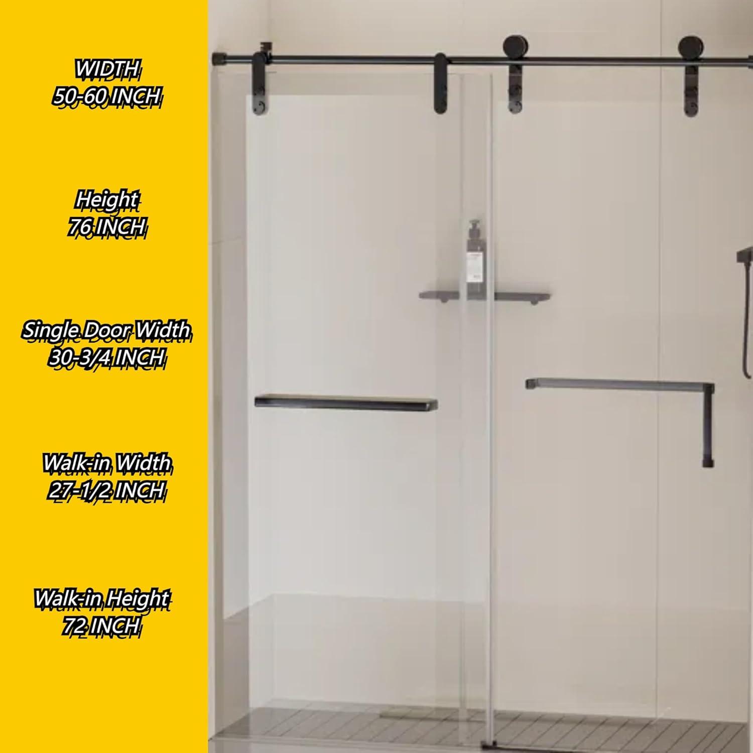 56-60 In. X 76 In Double Sliding Shower Door, 5/16 In Clear Tempered Glass Easy-Clean Coating Chrome