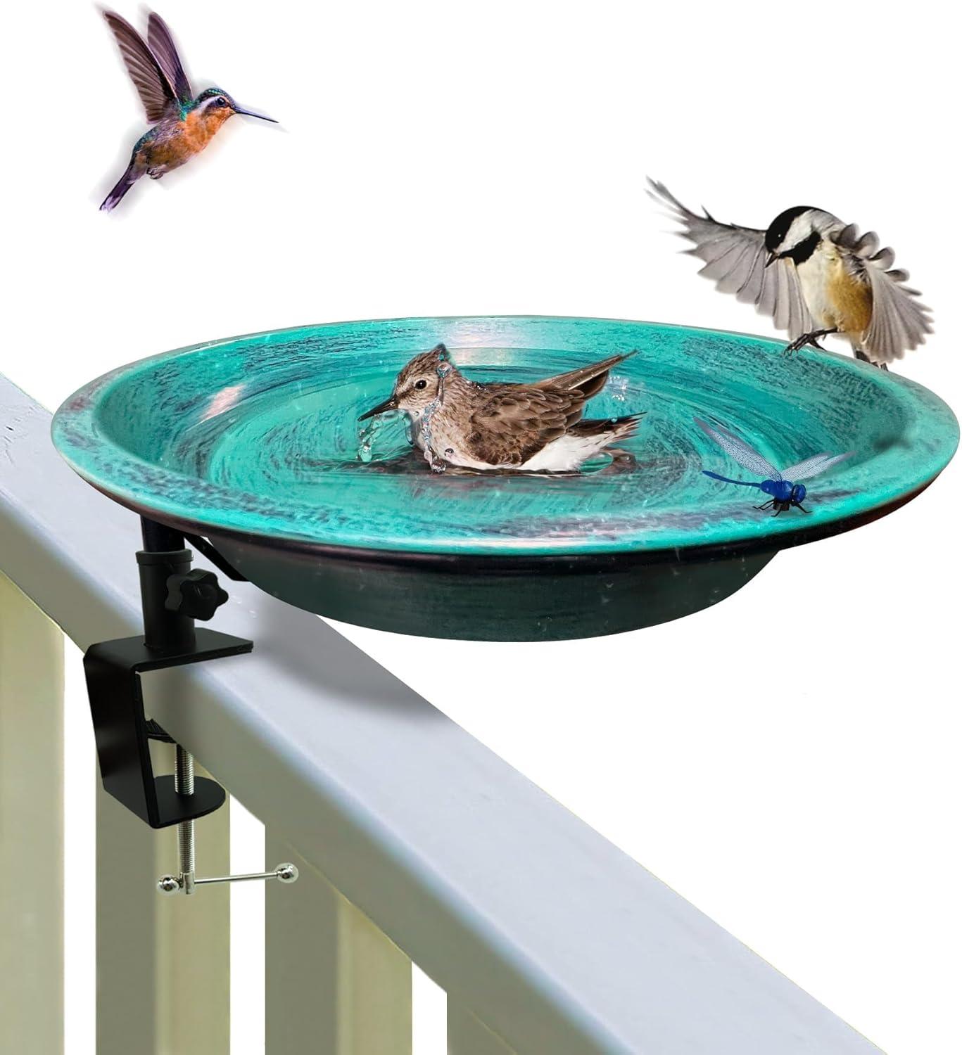 Deck Mounted Bird Bath for HYZ01 Outside, Detachable Birdbath Bowl with Sturdy Clamp, Easy Setup Outdoor Bird Feeder for Garden Patio Lawn Yard Decoration