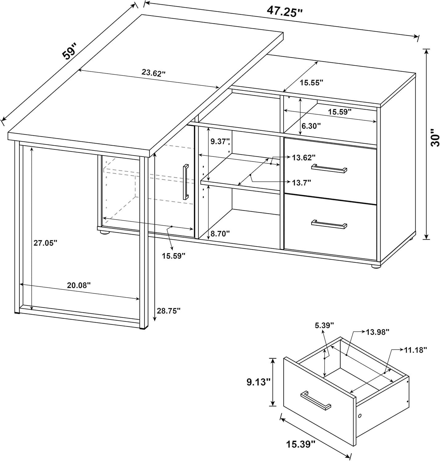 Hertford 2 Drawer L-Shape Desk - Coaster