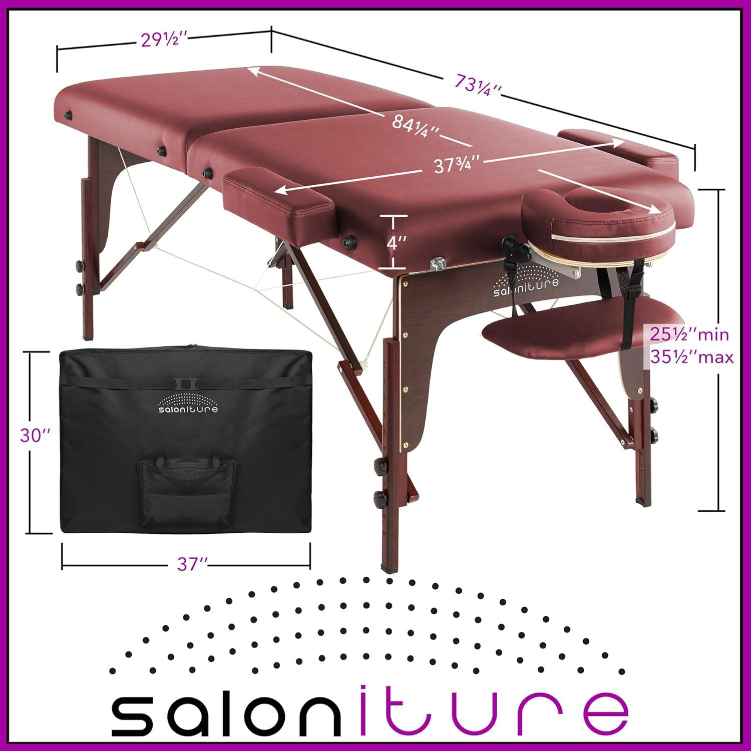 Saloniture Professional Portable Lightweight Bi-Fold Massage Table with Reiki Panels - Black
