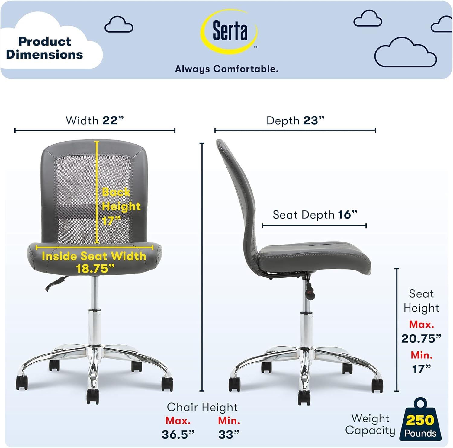 Modern Armless Task Chair in Productivity Gray with Mesh Back