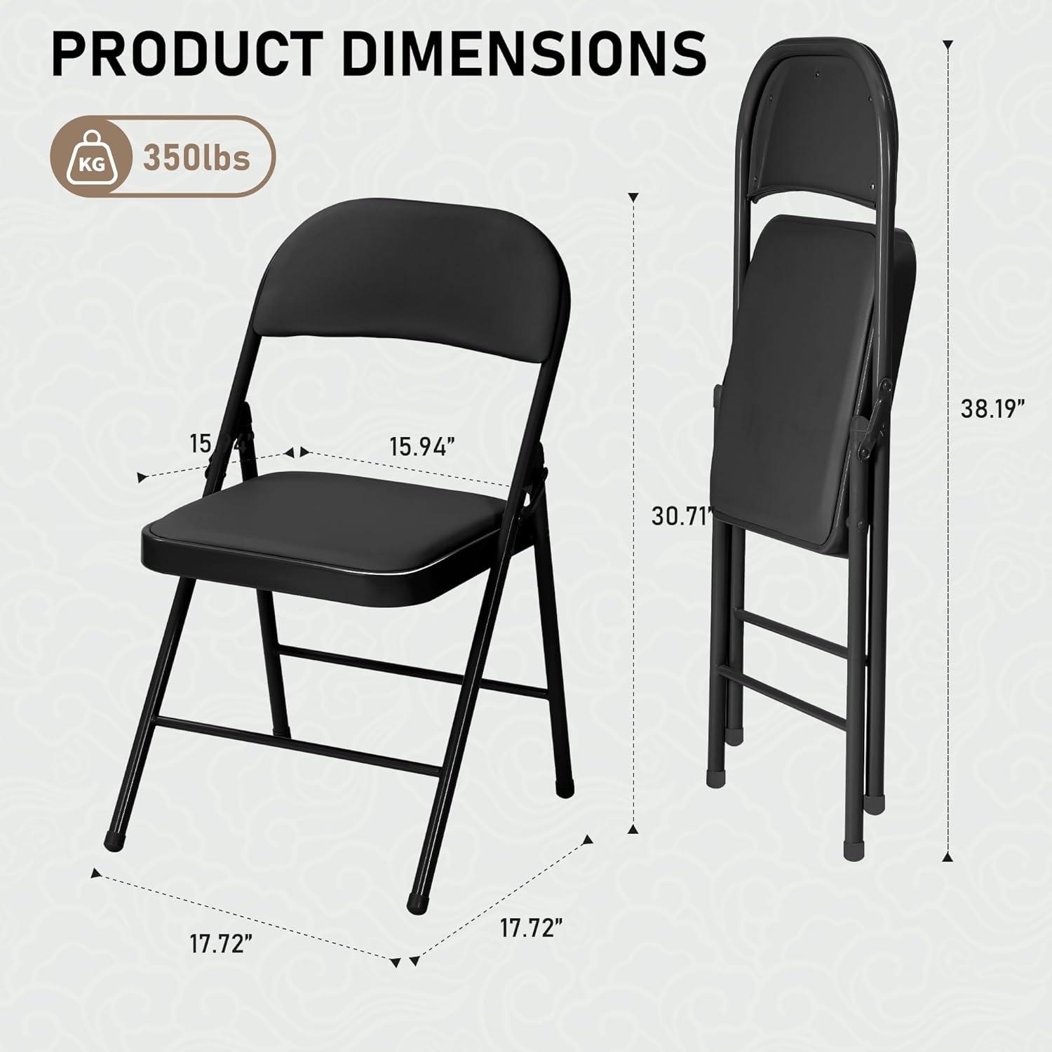 VENI 4-Pack Vinyl-Padded 30" Metal Folding Steel Chairs  Adult Foldable Chair 4 Pack, Black