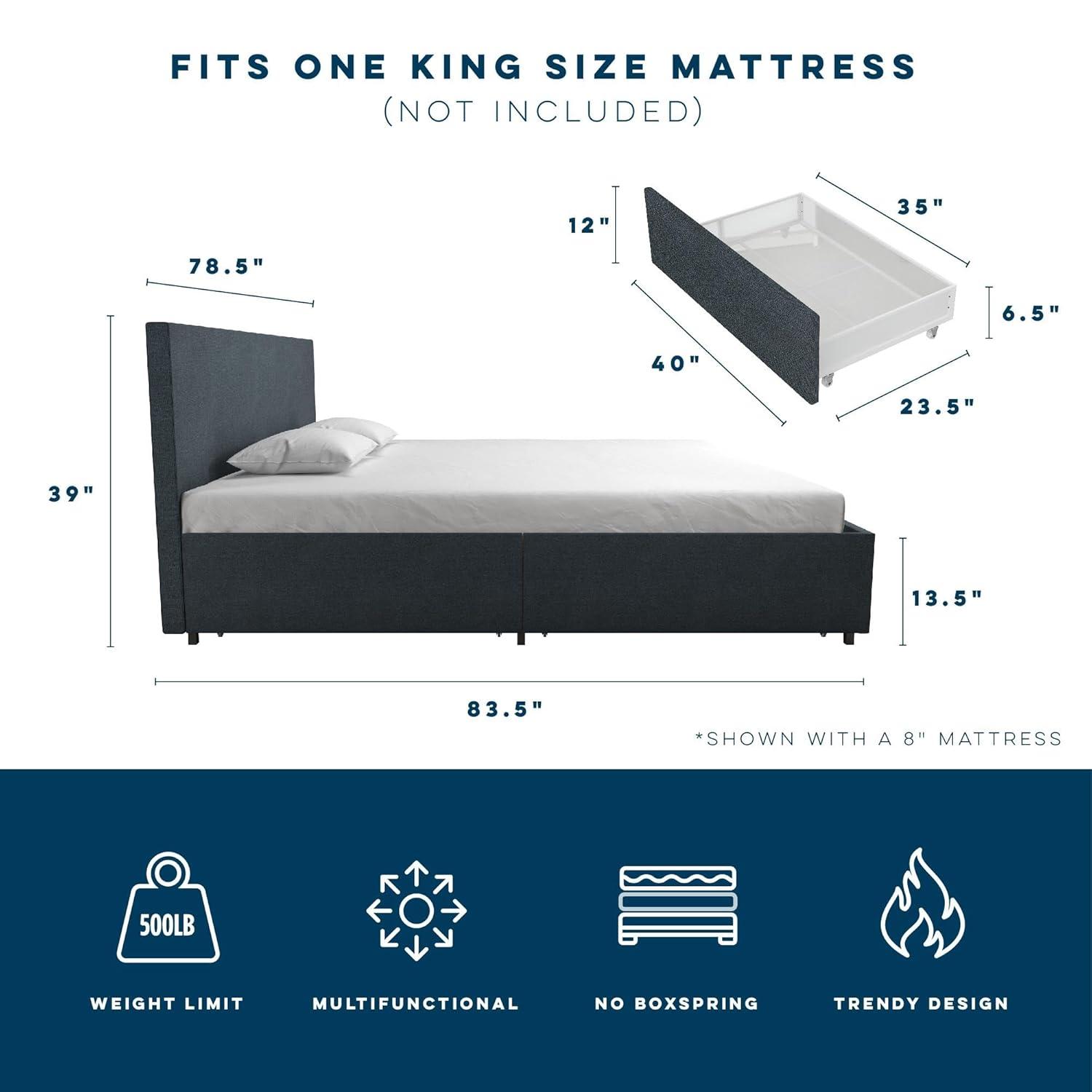 Novogratz Kelly Upholstered Unfinished Platform Storage Bed
