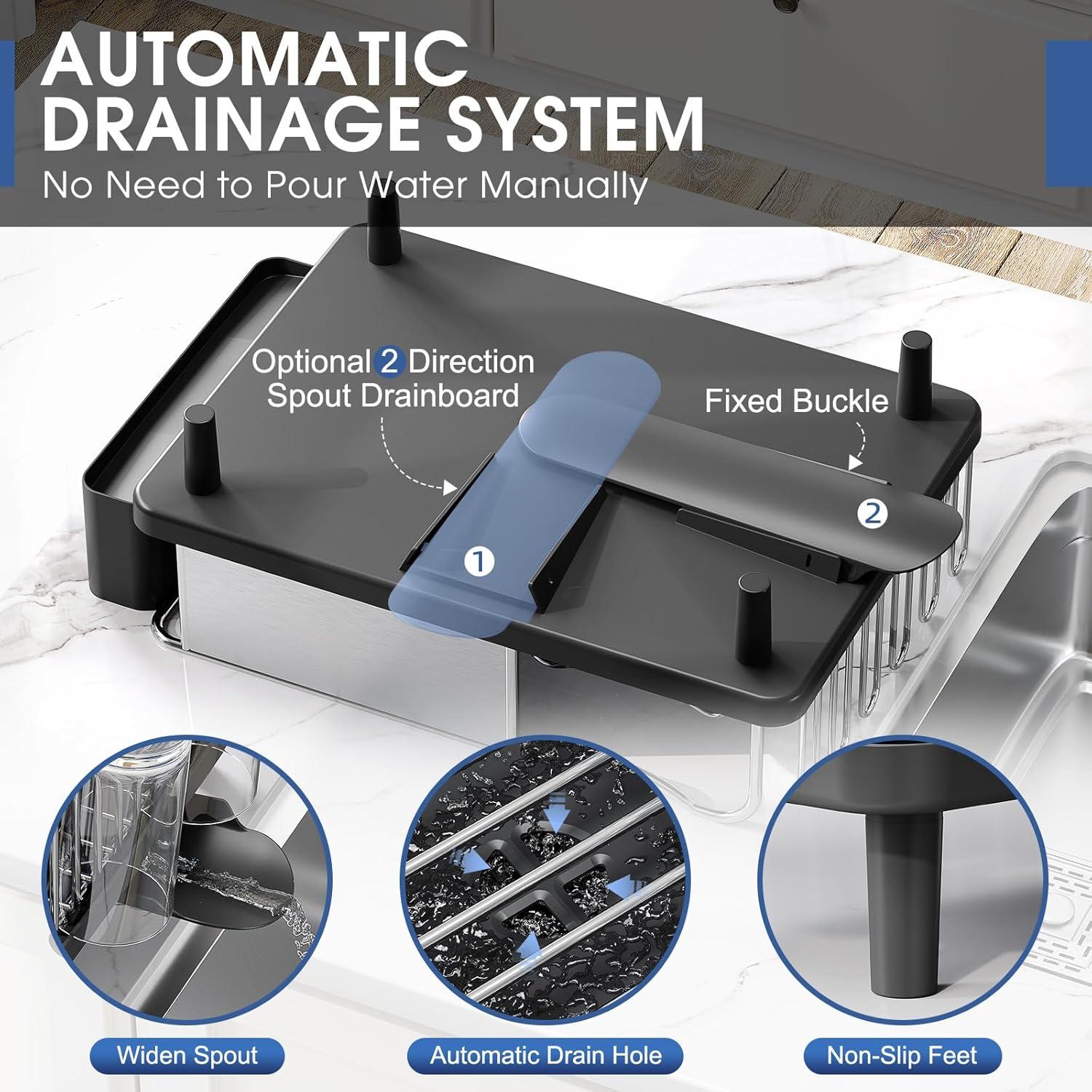 Large Black Stainless Steel Dish Drying Rack with Utensil Cup