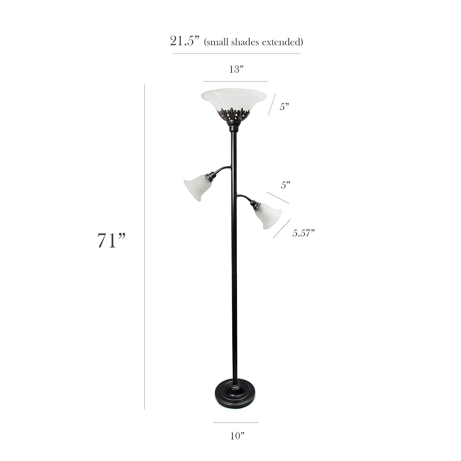 Torchiere Floor Lamp with 2 Reading Lights and Scalloped Glass Shades Bronze/White - Lalia Home: Adjustable, UL Listed, Metal Body