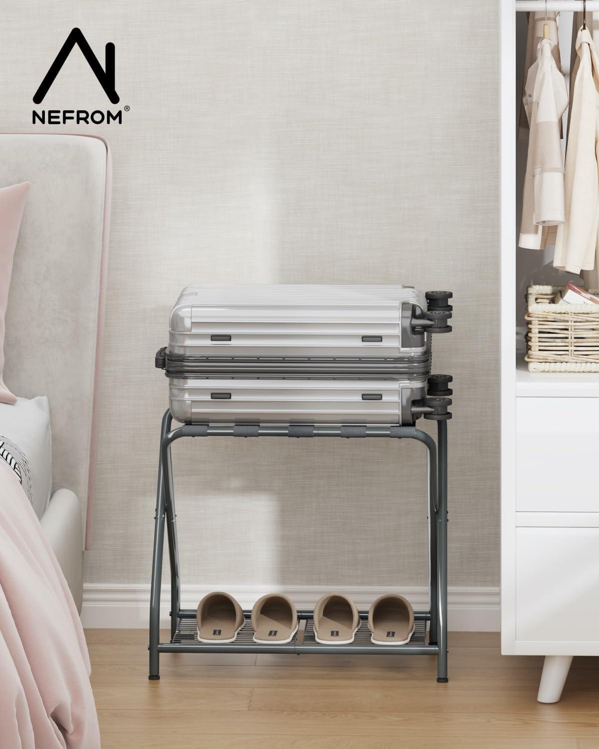 WIZIAT Rack Set Of 2, Foldable Suitcase Stand With Storage Shelf, Metal Luggage Holder For Guest Room, Bedroom | Wayfair