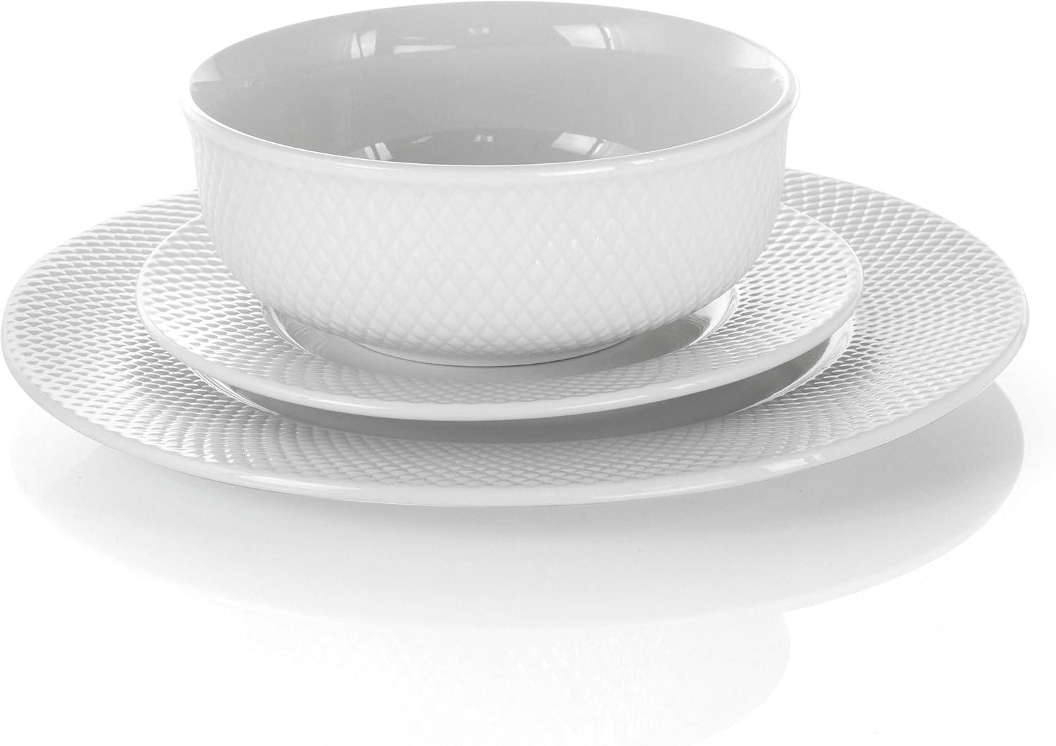 18pc Porcelain Maisy Round Dinnerware Set White - Elama: Dishware Set, Service for 4, Microwave & Dishwasher Safe