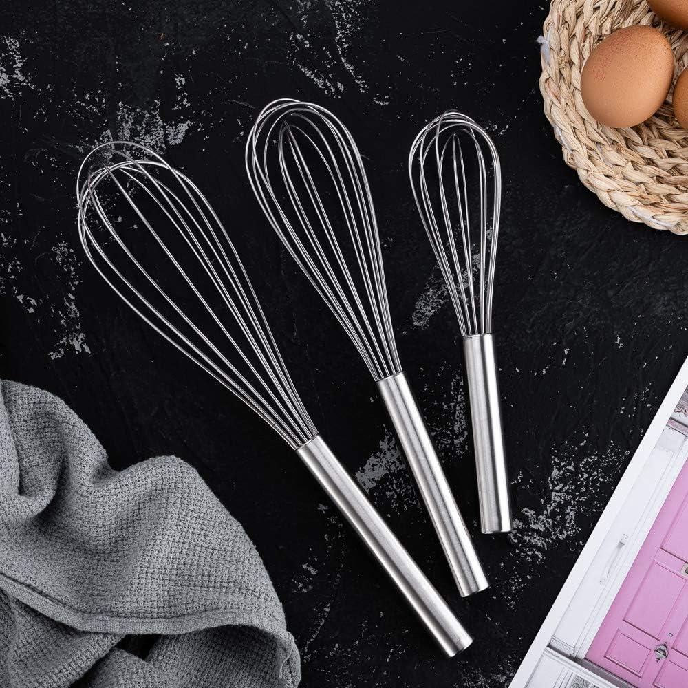 3Pcs Stainless Steel Whisks 8"+10"+12" Kitchen Whisk Set Kitchen Utensils Wire Whisk Balloon Whisk Set for Blending Whisking Beating and Stirring