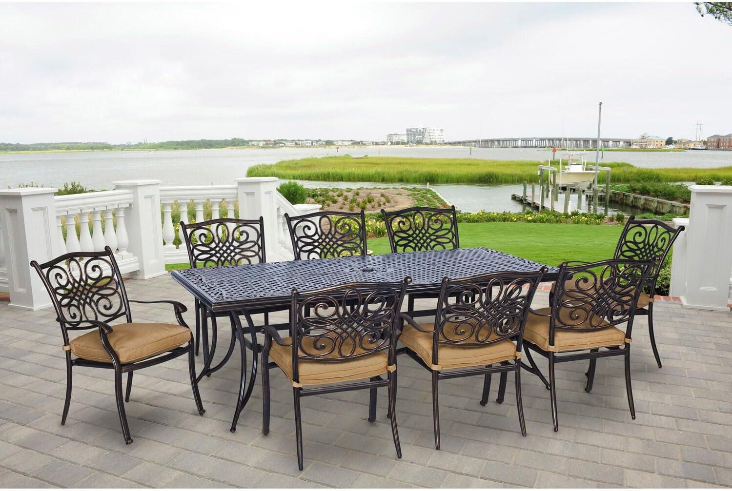 Natural Oat 9-Piece Aluminum Outdoor Dining Set with Cushions