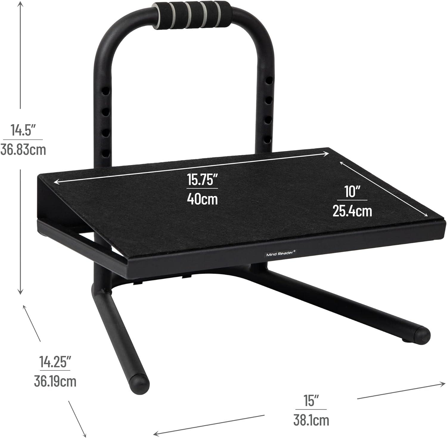 Black Adjustable Ergonomic Metal Foot Rest with Handle