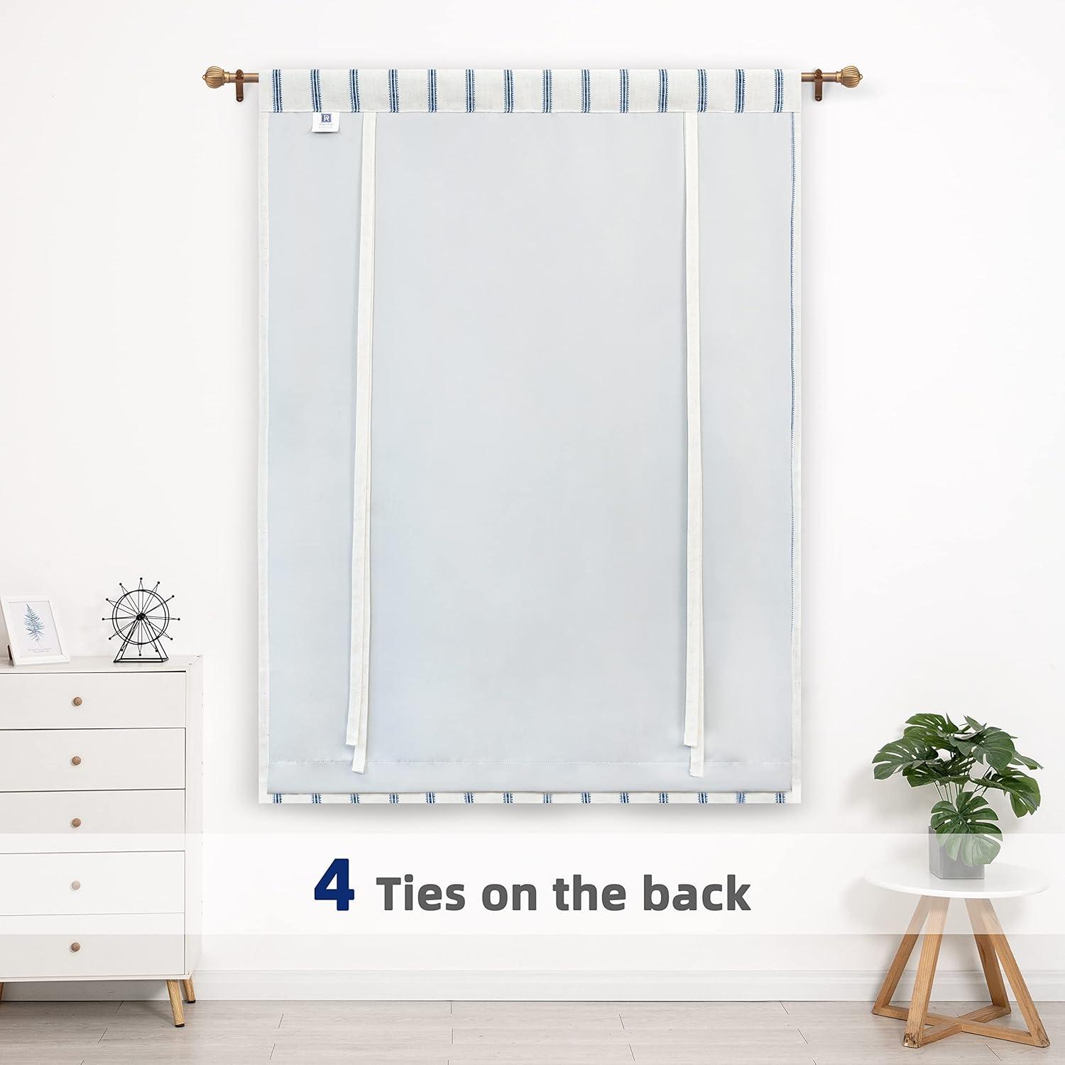 DriftAway Farmhouse Double Layer Linen Blackout Tie Up Curtains Thermal Insulated Vertical Striped Fully Lined Balloon Roman Shade Bathroom Window Adjustable Rod Pocket 25 Inch by 47 Inch Navy