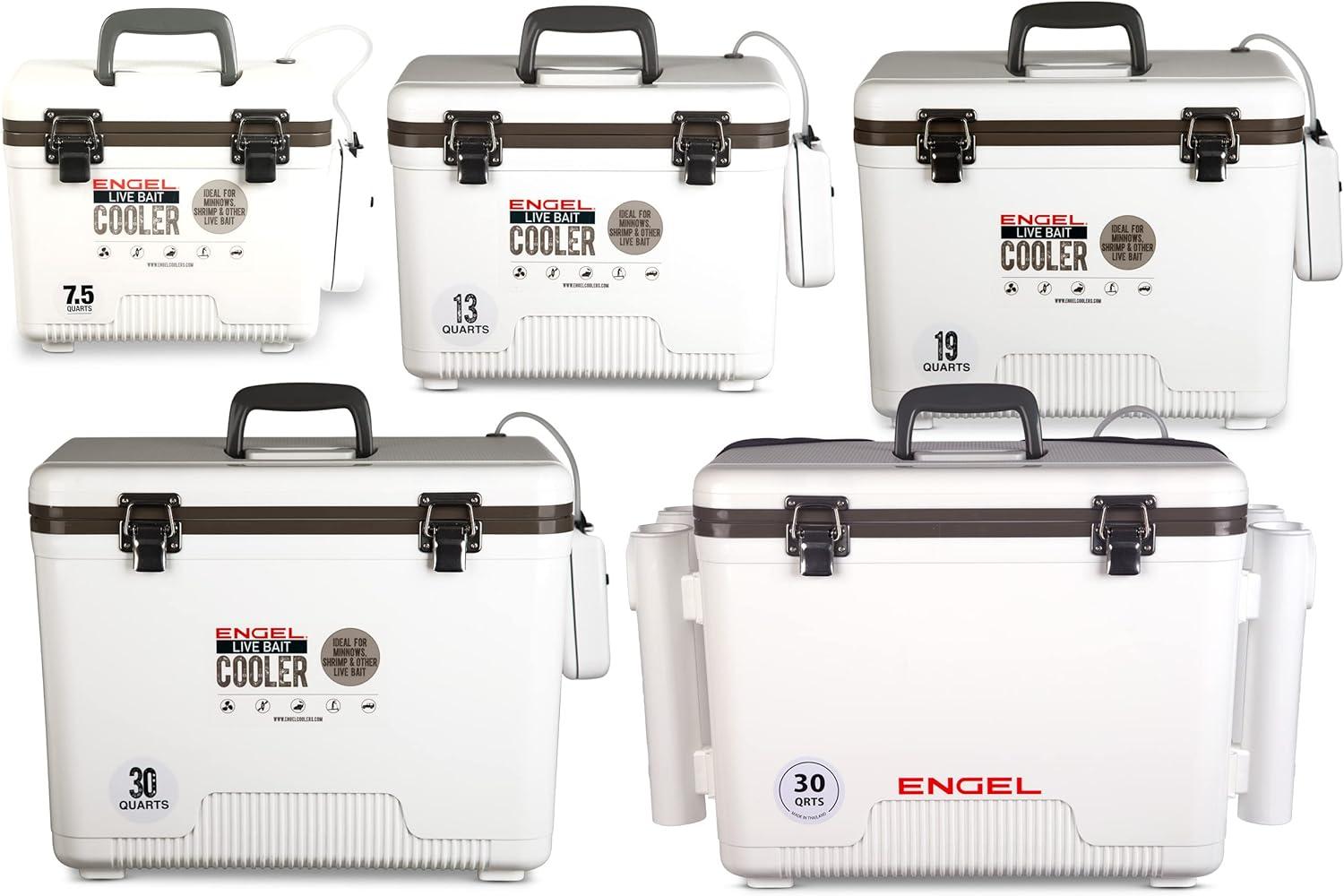 ENGEL 13 Qt Live Bait Cooler with 2-Speed Portable Aerator Pump - White