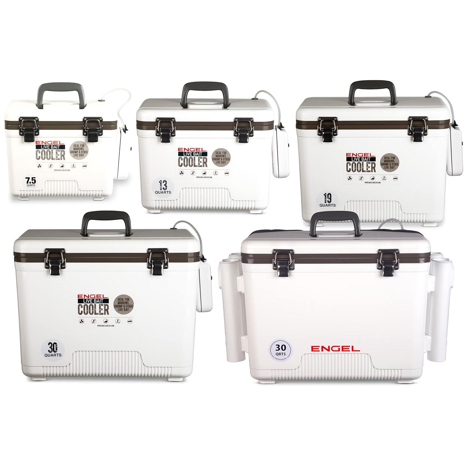 ENGEL 13 Qt Live Bait Cooler with 2-Speed Portable Aerator Pump - White