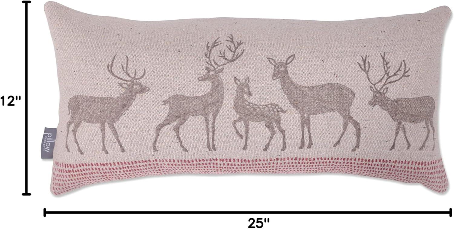 Natural Cotton Woodland Reindeer Lumbar Throw Pillow