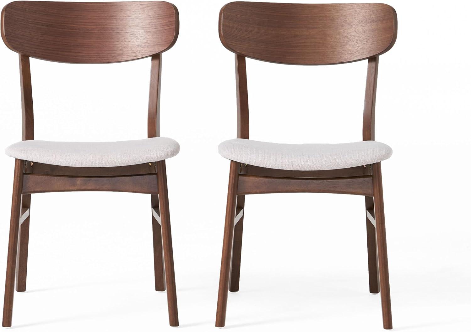 Christopher Knight Home Set of 2 Lucious Dining Chair Light Beige/Walnut: Upholstered, Rubberwood Legs, Scandinavian Style
