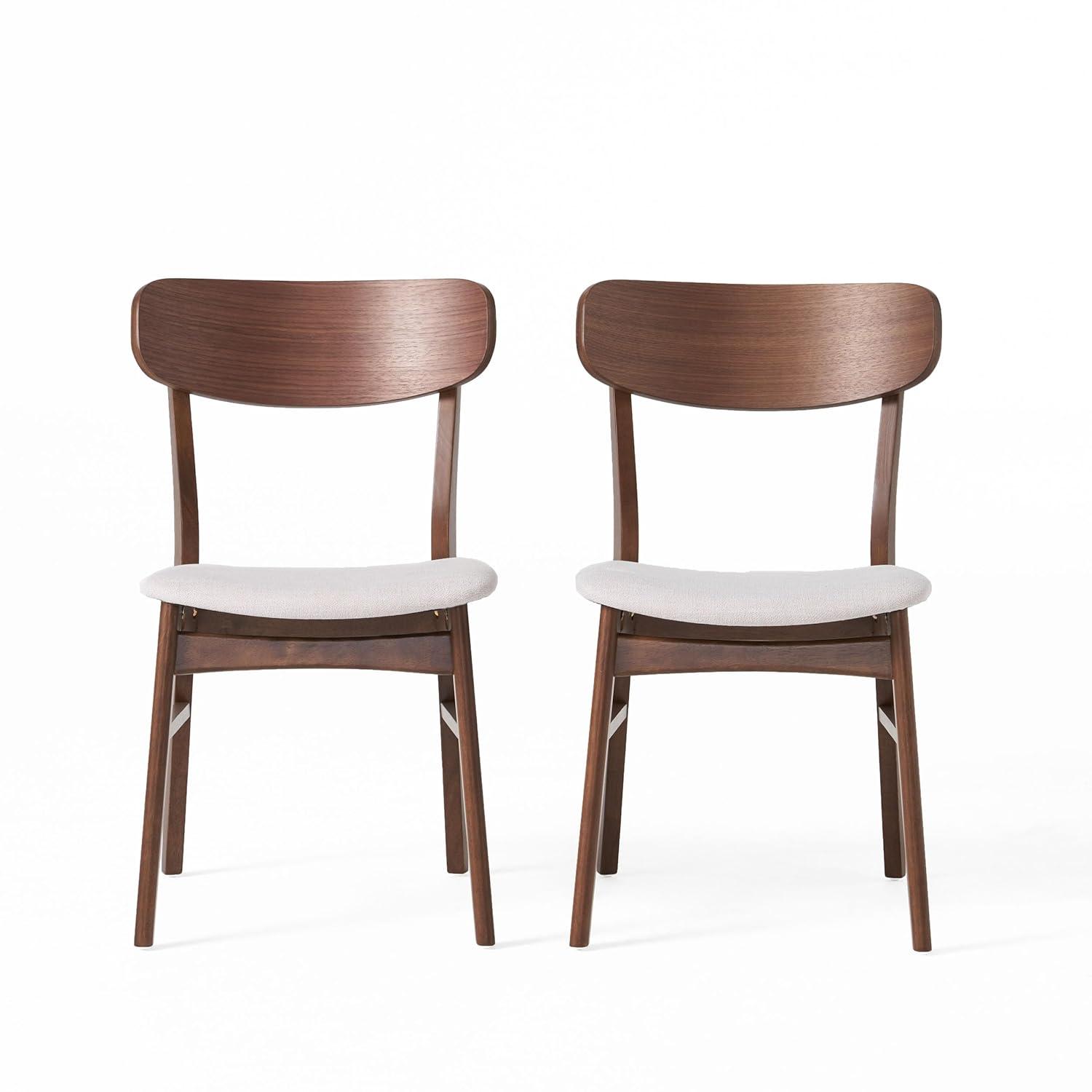 Christopher Knight Home Set of 2 Lucious Dining Chair Light Beige/Walnut: Upholstered, Rubberwood Legs, Scandinavian Style