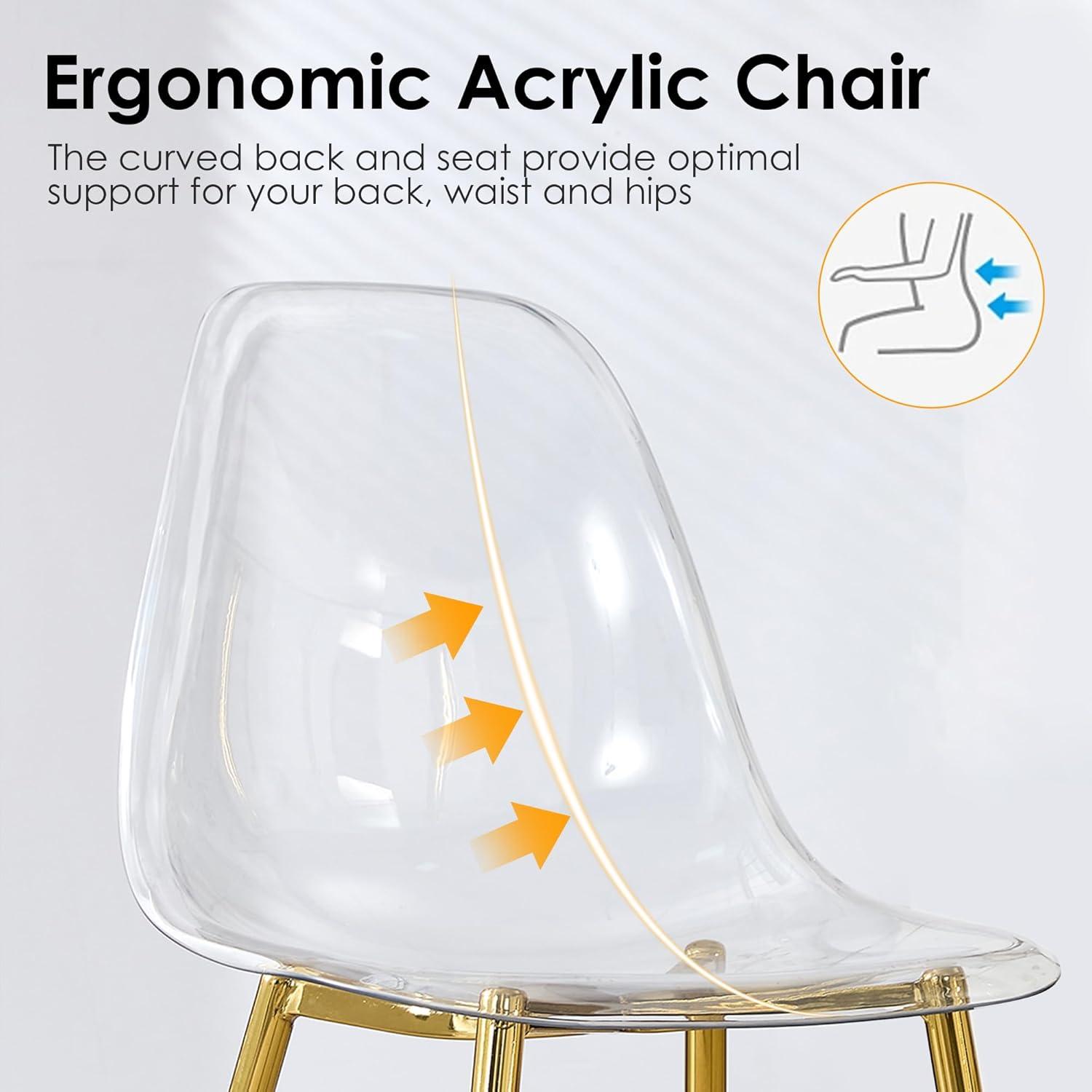 Clear Acrylic Side Chair with Golden Metal Legs