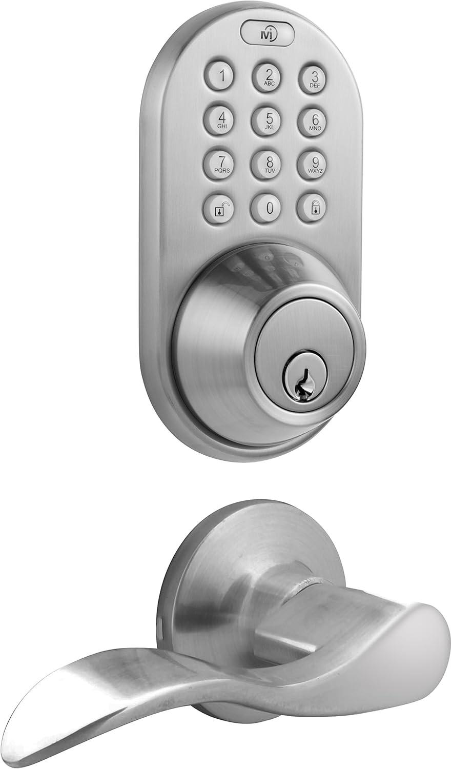 Satin Nickel Electronic Keyless Entry Deadbolt and Lever Handle Set