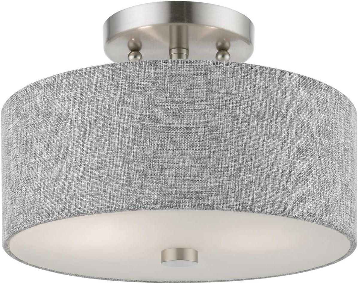 Livex Lighting Dakota 2 - Light Semi-Flush Mount in  Brushed Nickel/Shiny White