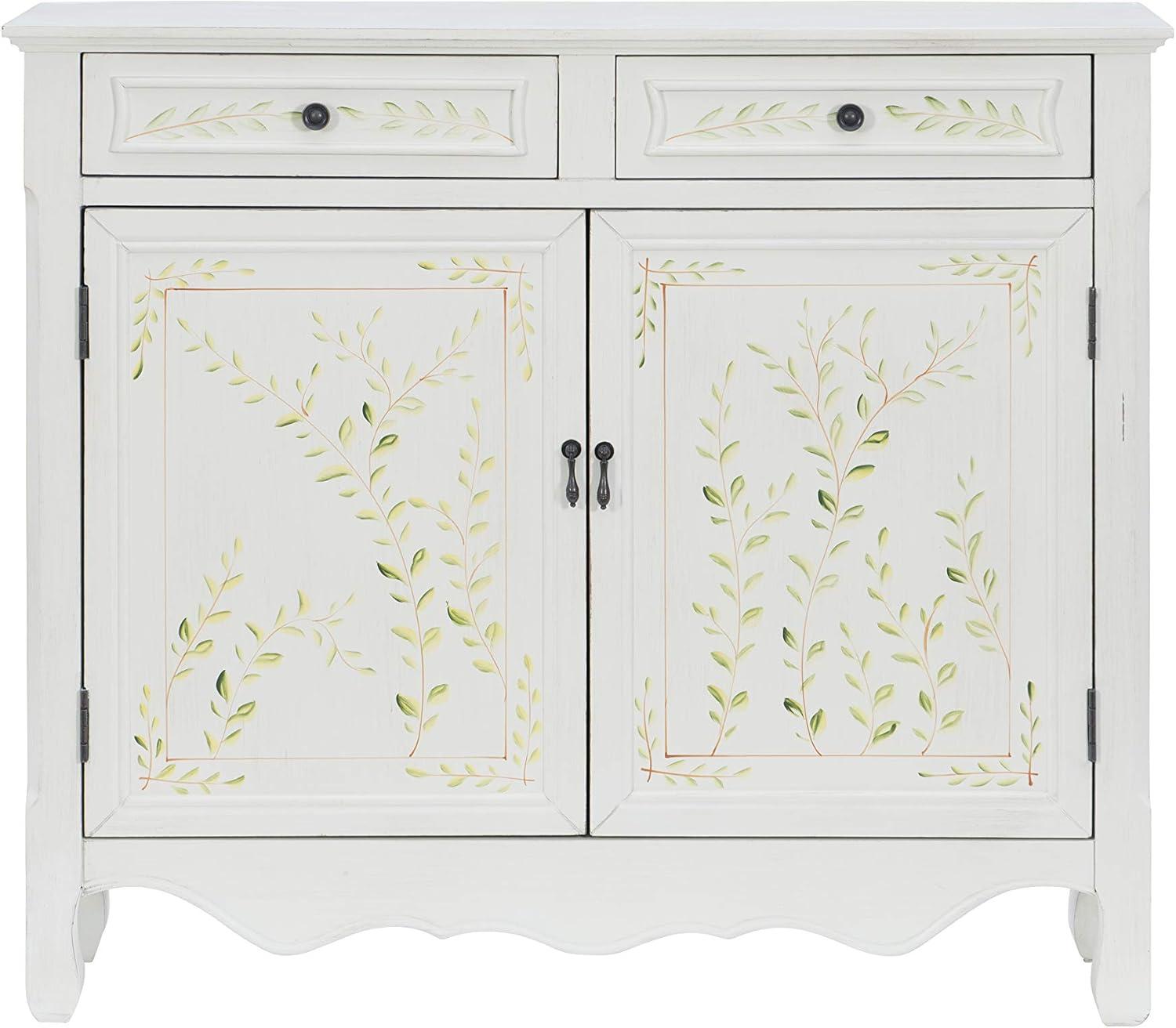 Linon Cillian Two Door Two Drawer Hand Painted Cabinet Console in White Wood