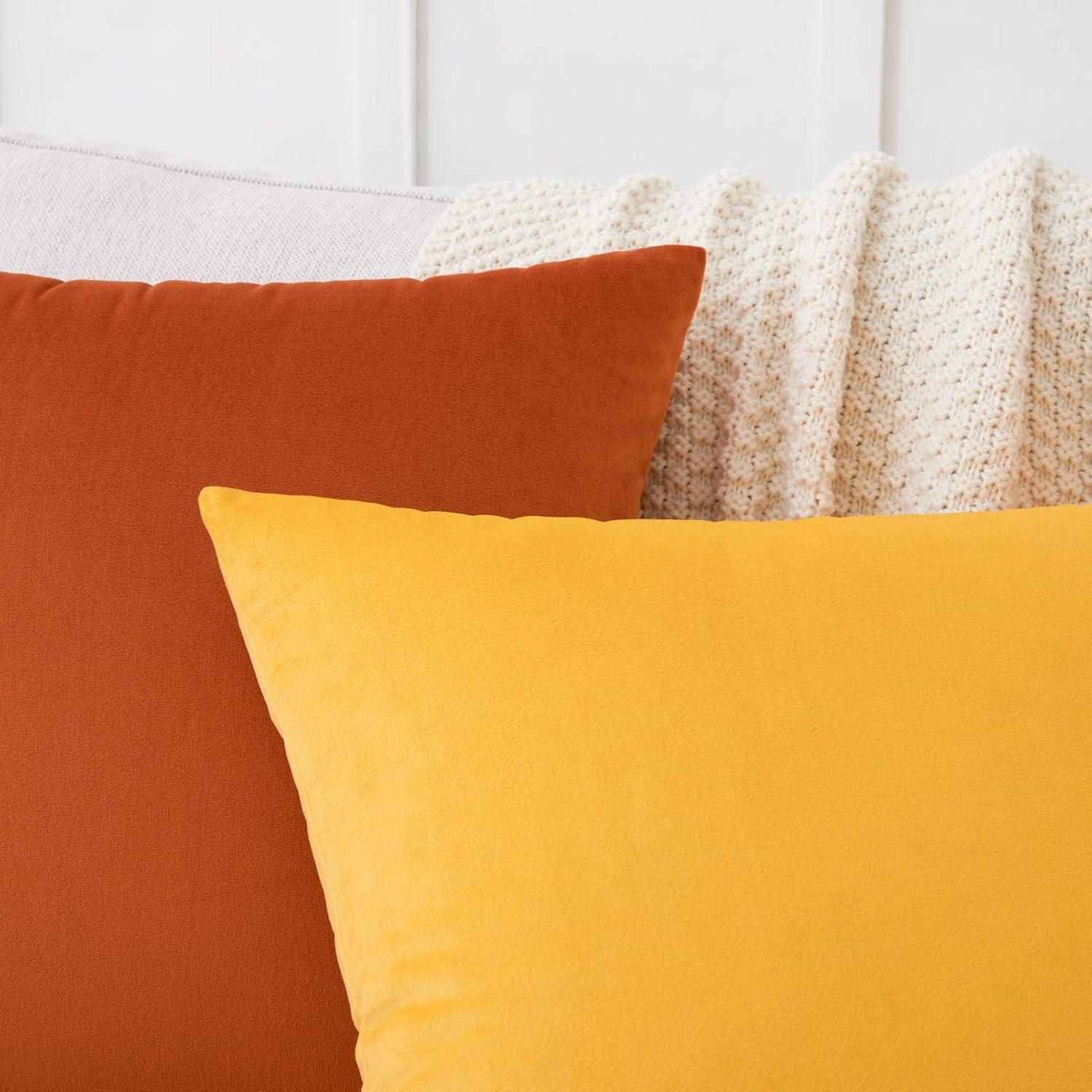 Deconovo Pack of 2 Velvet Pillow Covers Decorative Square Pillowcase Soft Solid Cushion Case for Home Decor Girl's Bedroom, Lemon Yellow, 26 x 26 inch