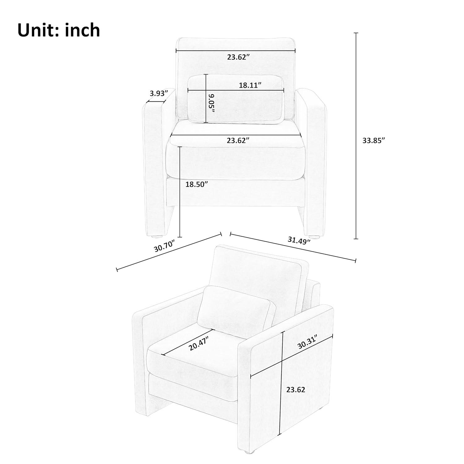 Mid-Century Modern Chenille Fabric Armchair, Orange, Comfy Single Sofa Vanity Chair with Pillow & Armrest, Living Room, Bedroom, Office
