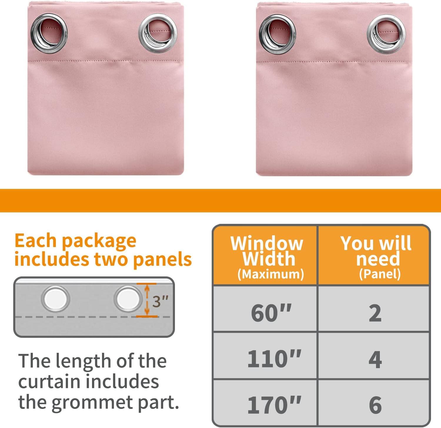 YoungsTex Baby Pink Room Darkening Curtains 84 Inches Length for Kids Girl Bedroom - Thermal Insulated with Grommet Blackout Drapes for Living Room, 2 Panels, 42 x 84 Inch