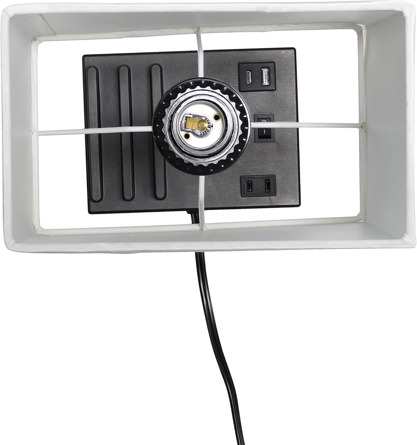 15.3" Tall Modern Rectangular Bedside Table Desk Lamp with 2 USB Ports and Charging Outlet - Simple Designs