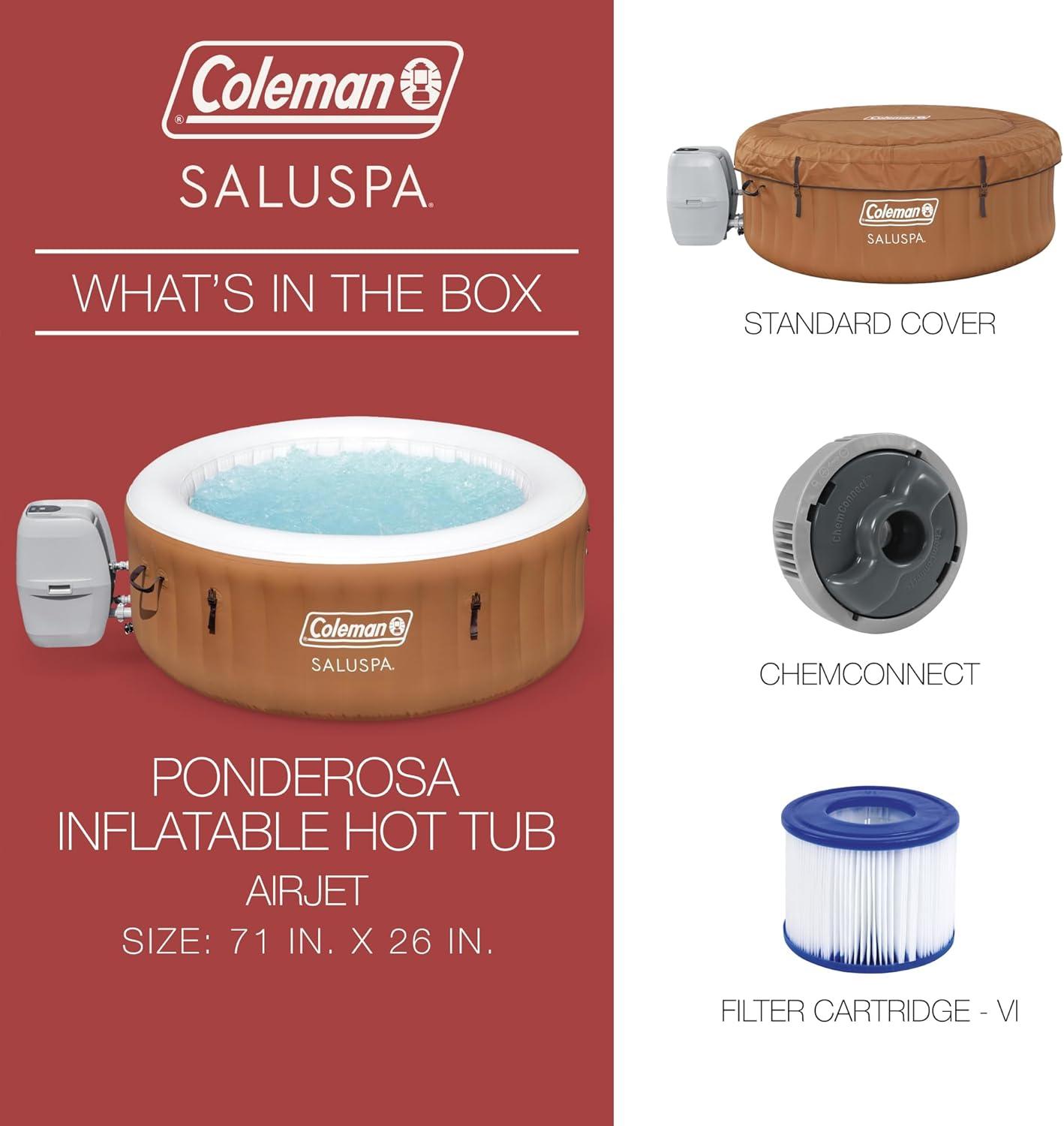 Coleman SaluSpa Ponderosa AirJet 2 to 4 Person Inflatable Hot Tub Round Portable Outdoor Spa with 120 Soothing Jets with Cover, Orange