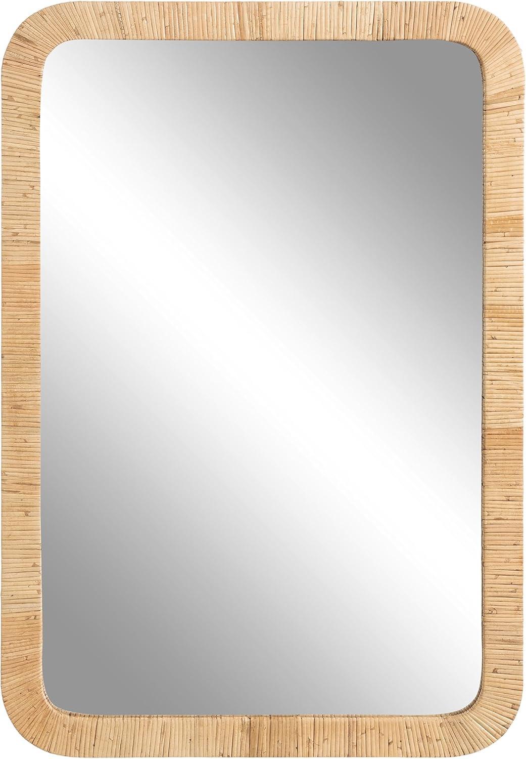 Natural Rattan Rectangular Wall Mirror with Rounded Corners