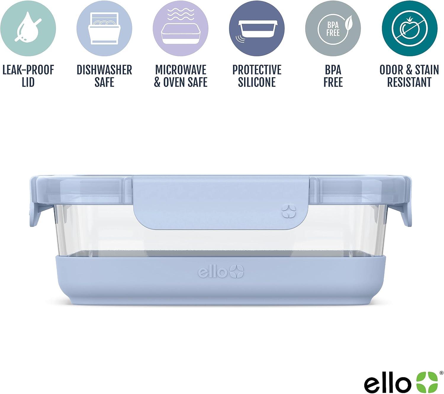 Ello 10pc Glass Meal Prep Food Storage Container Set Blue: BPA-Free, Microwave & Oven Safe, 5 Containers with Lids