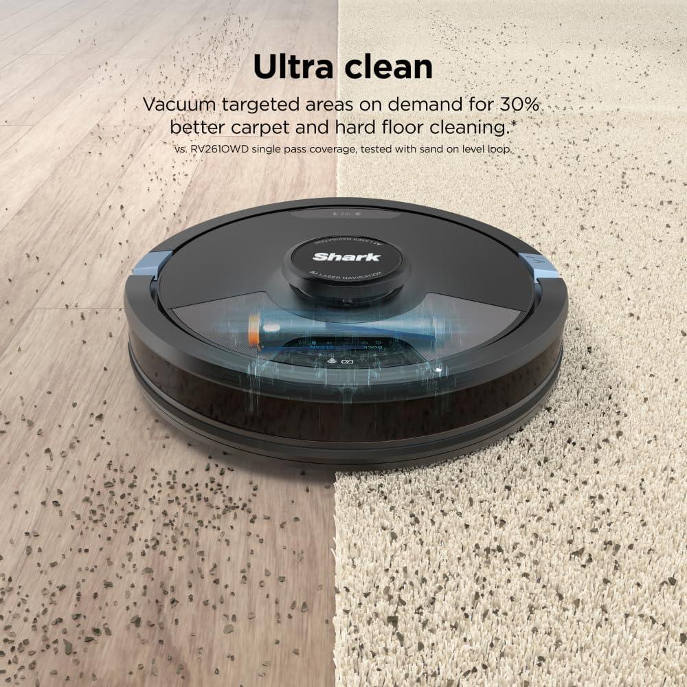Shark AI Ultra Robot Vacuum and Mop with Matrix Clean Navigation, CleanEdge Technology, Perfect for Pet Hair, Compatible with Alexa, Black (Renewed)