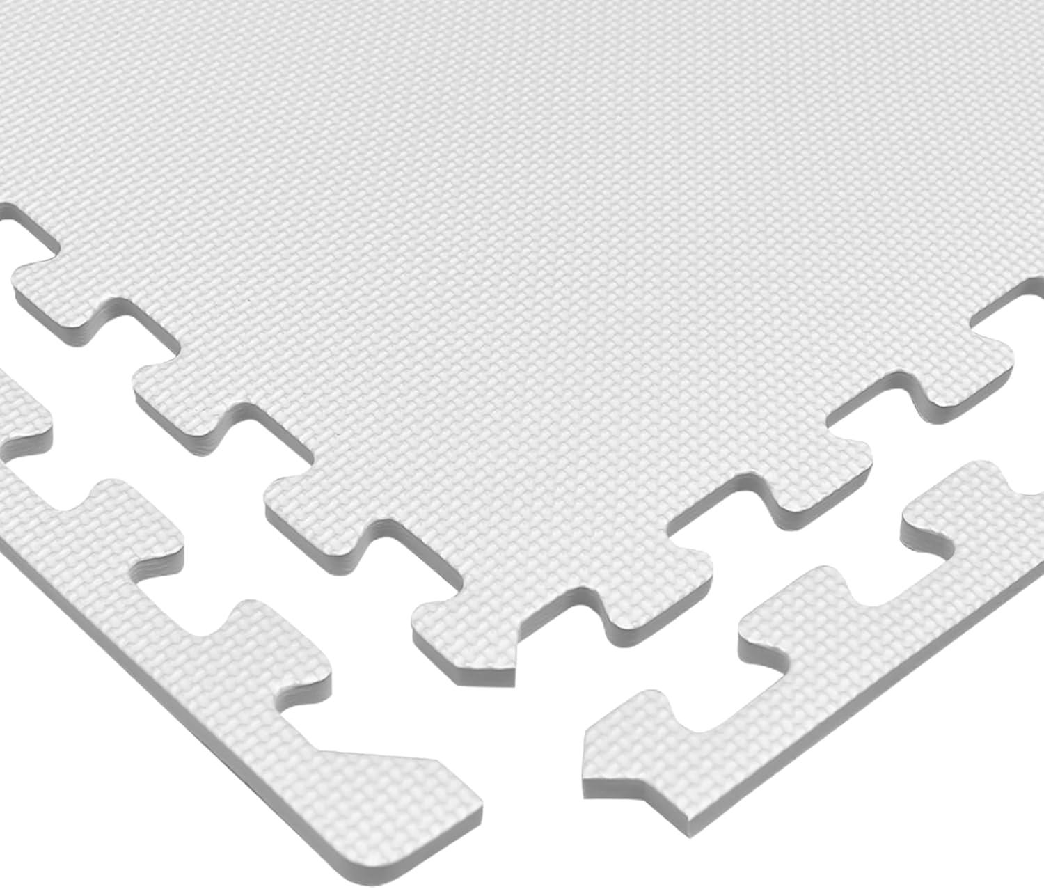 White EVA Foam Interlocking Gym Floor Tiles, 24x24 Inch, 3/8 Inch Thick