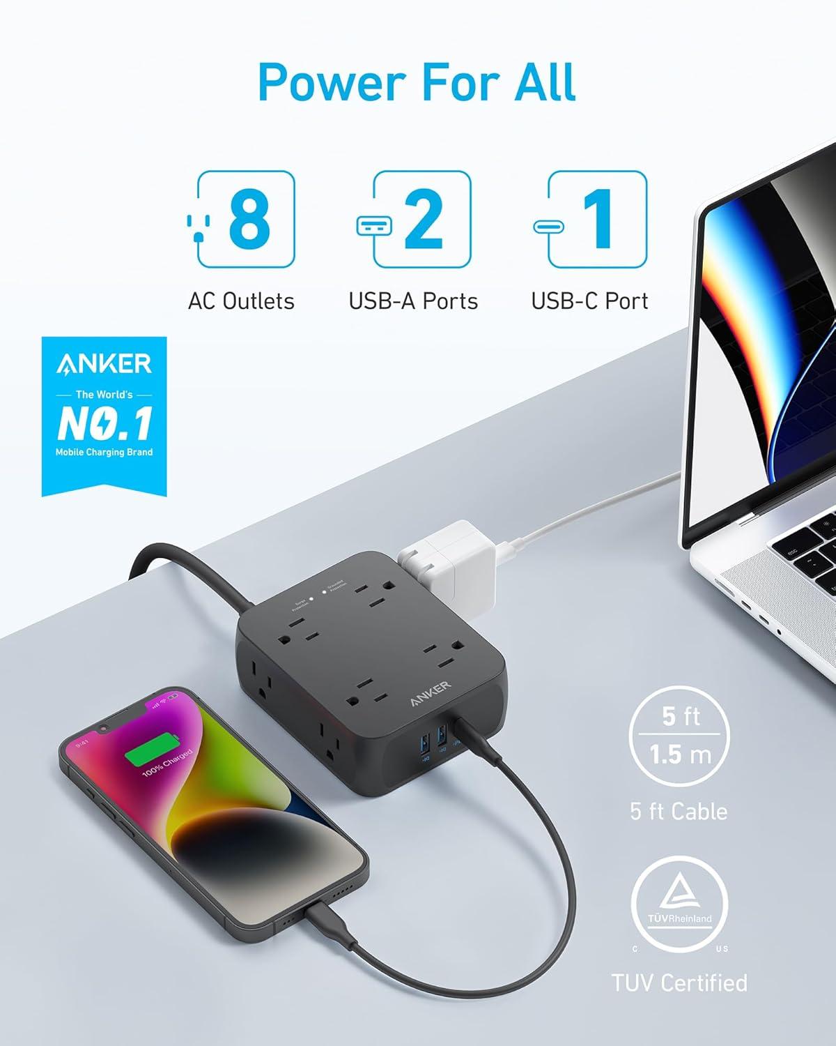 Anker Power Strip with USB Ports,5Ft,Surge Protector(2000J)