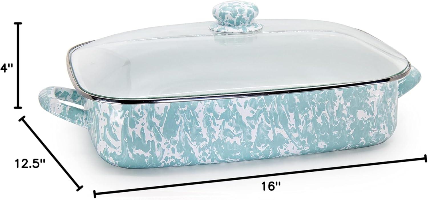 Sea Glass 10.5qt Non-Stick Rectangular Roasting Pan with Lid