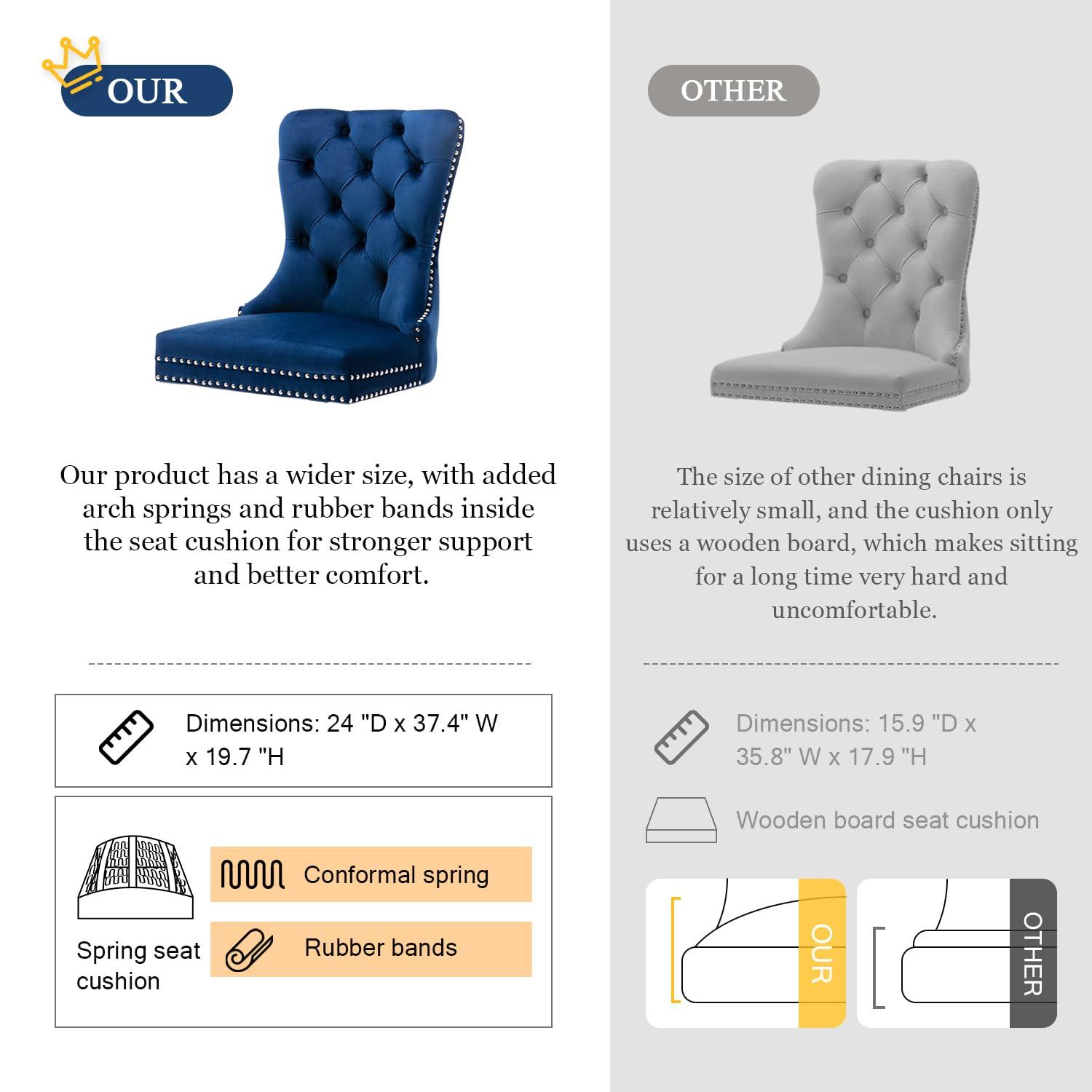 Tzicr Tufted Dining Chairs Set of 6, Upholstered Dining Chairs with Nailhead Back, Nailhead Trim, Velvet Dining Chairs for Kitchen/Bedroom/Dining Room(Blue)