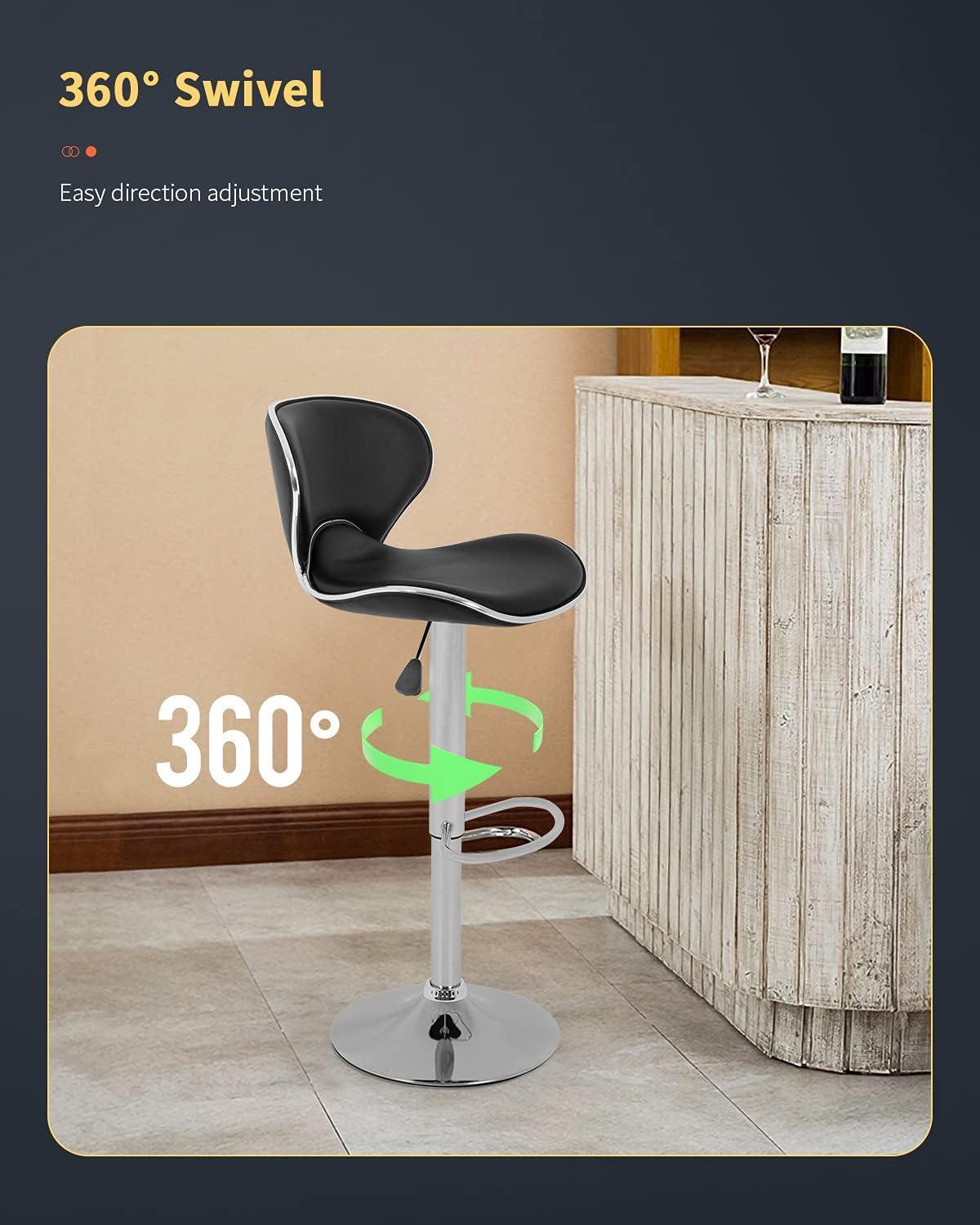 BestOffice Bar Stools Set of 2, Counter Height Adjustable Bar Stools with Back Bar Stool PU Leather Swivel Bar Stool Kitchen Counter Bar Stools Dining Chairs
