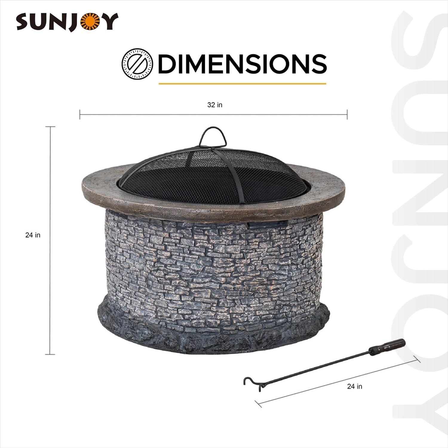 Sunjoy Stone 32 in. Round Wood-Burning Fire Pit