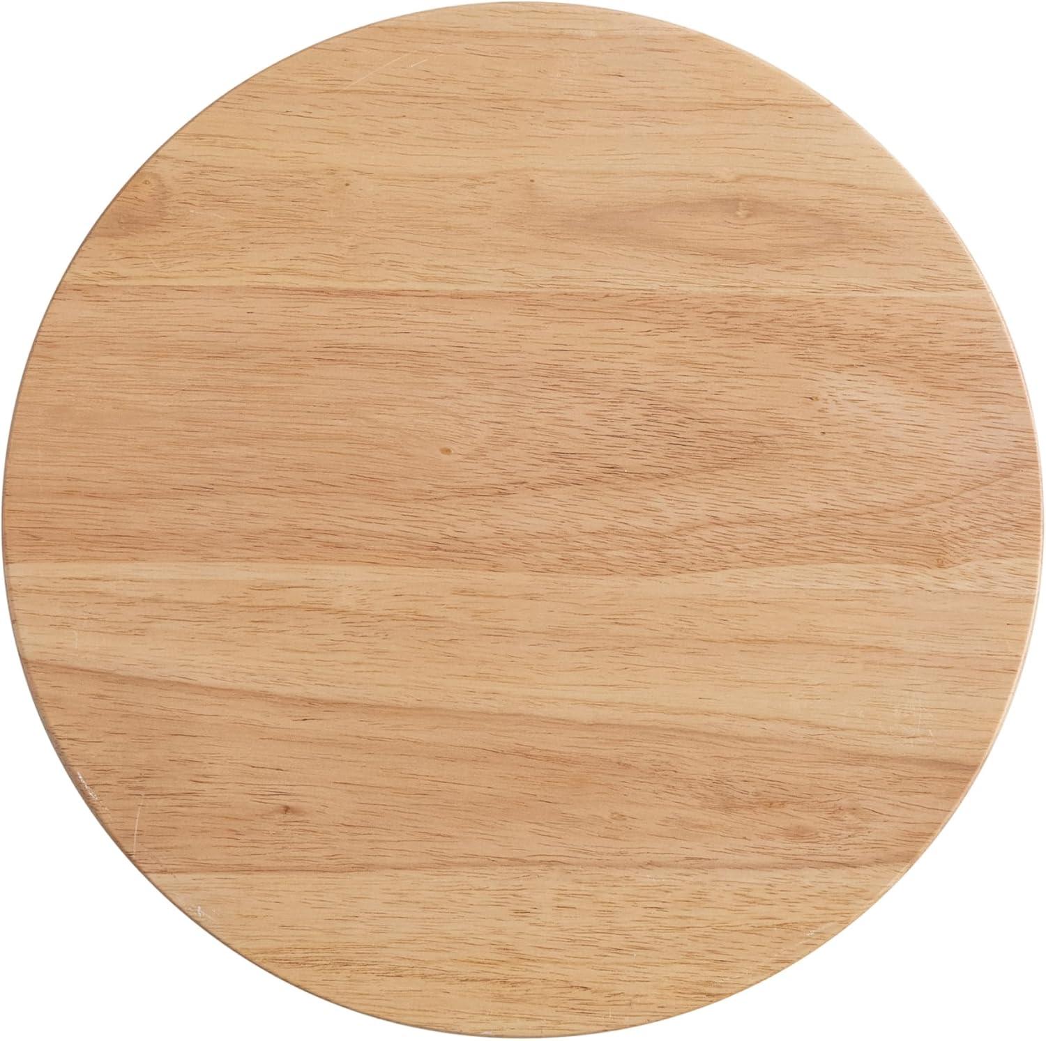 Natural Rubberwood Round Cheese and Cutting Board with Handles