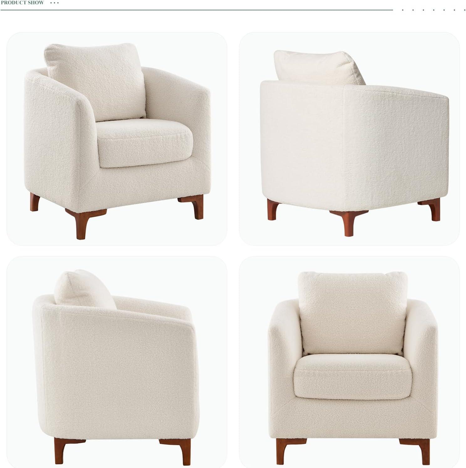 Fluffy Accent Reading Chair with Ottoman   | COLAMY | Cream