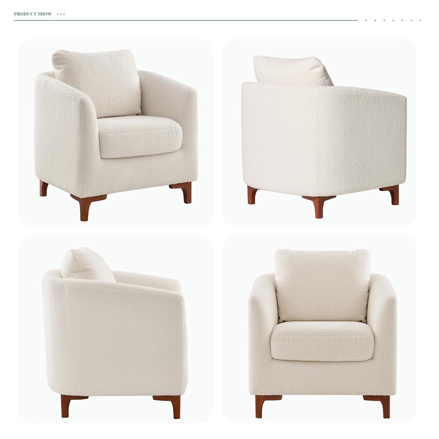 Fluffy Accent Reading Chair with Ottoman      Cream