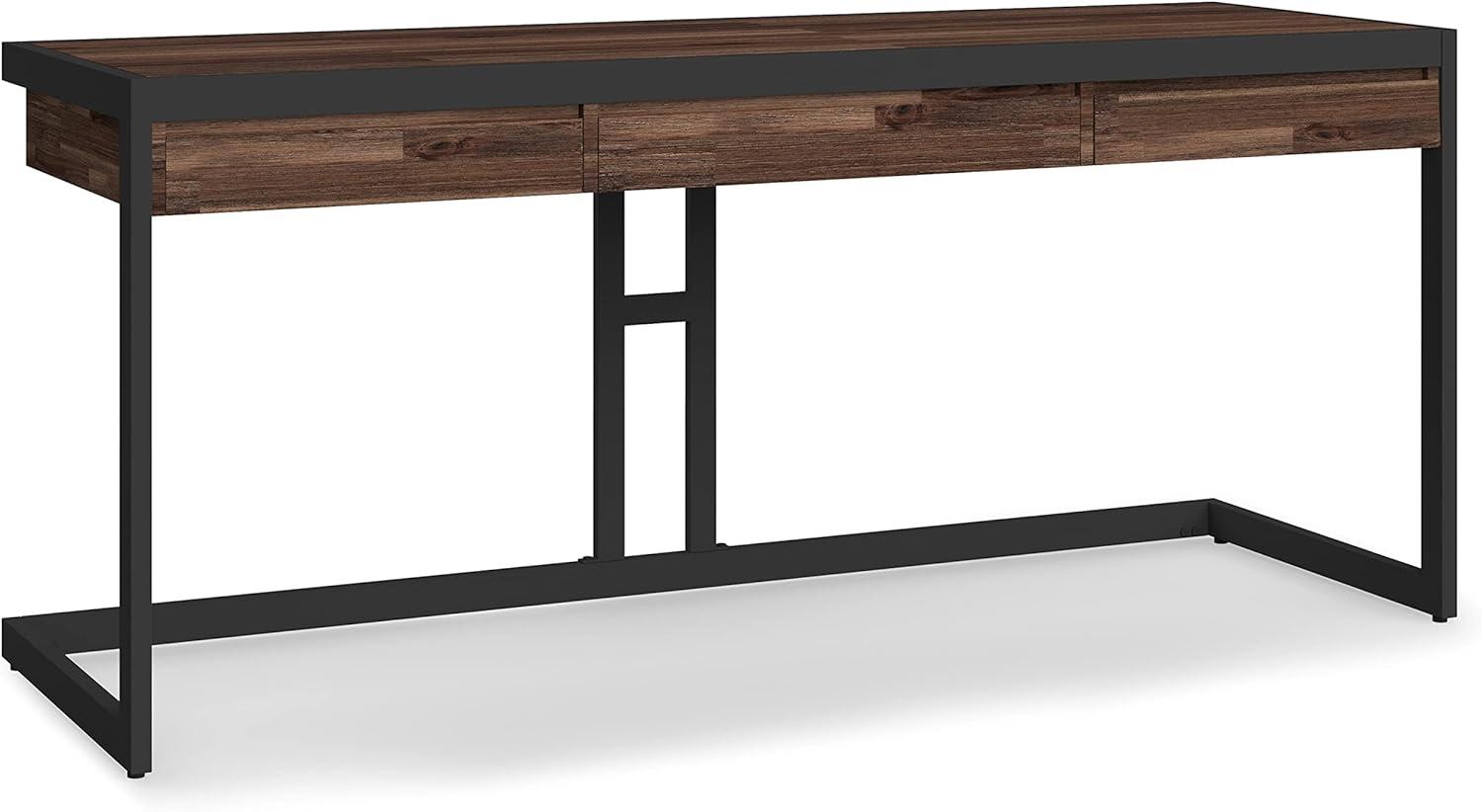 Erina SOLID ACACIA WOOD Modern 72"Wide Large Desk in Distressed Charcoal Brown