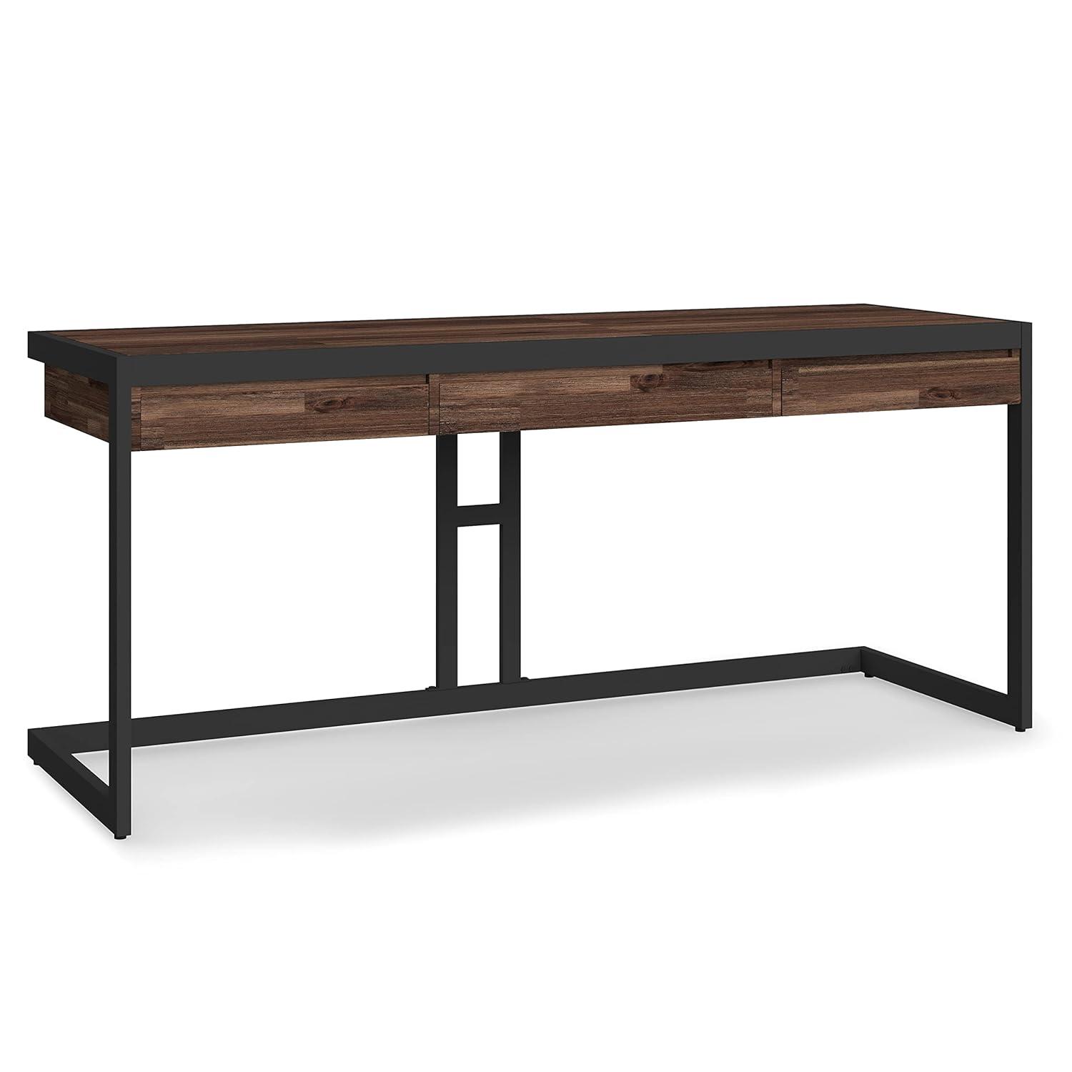 Simpli Home Erina 48"W Solid Acacia Wood Small Desk, Industrial Style with Keyboard Tray and 2 Drawers