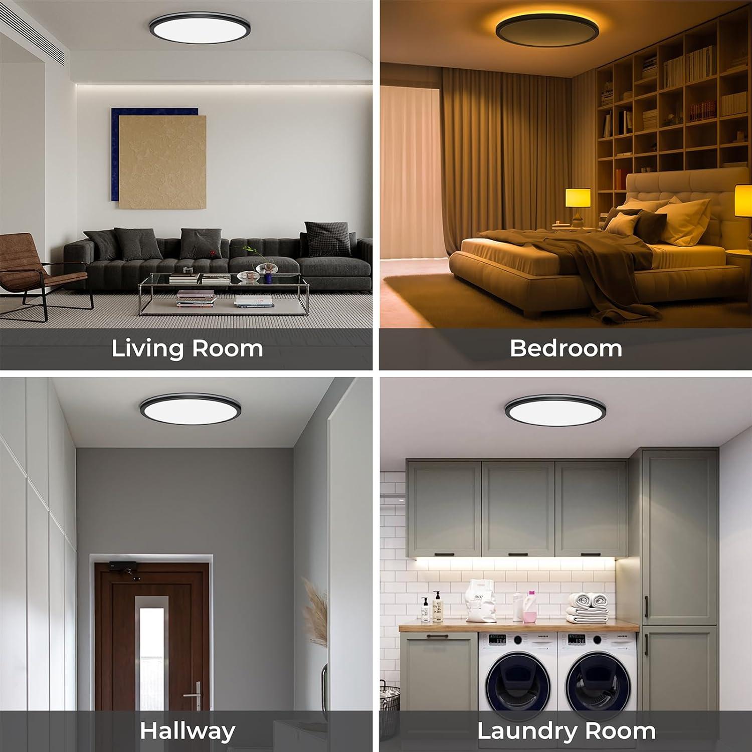 Black Adjustable LED Round Flush Mount Ceiling Light with Remote