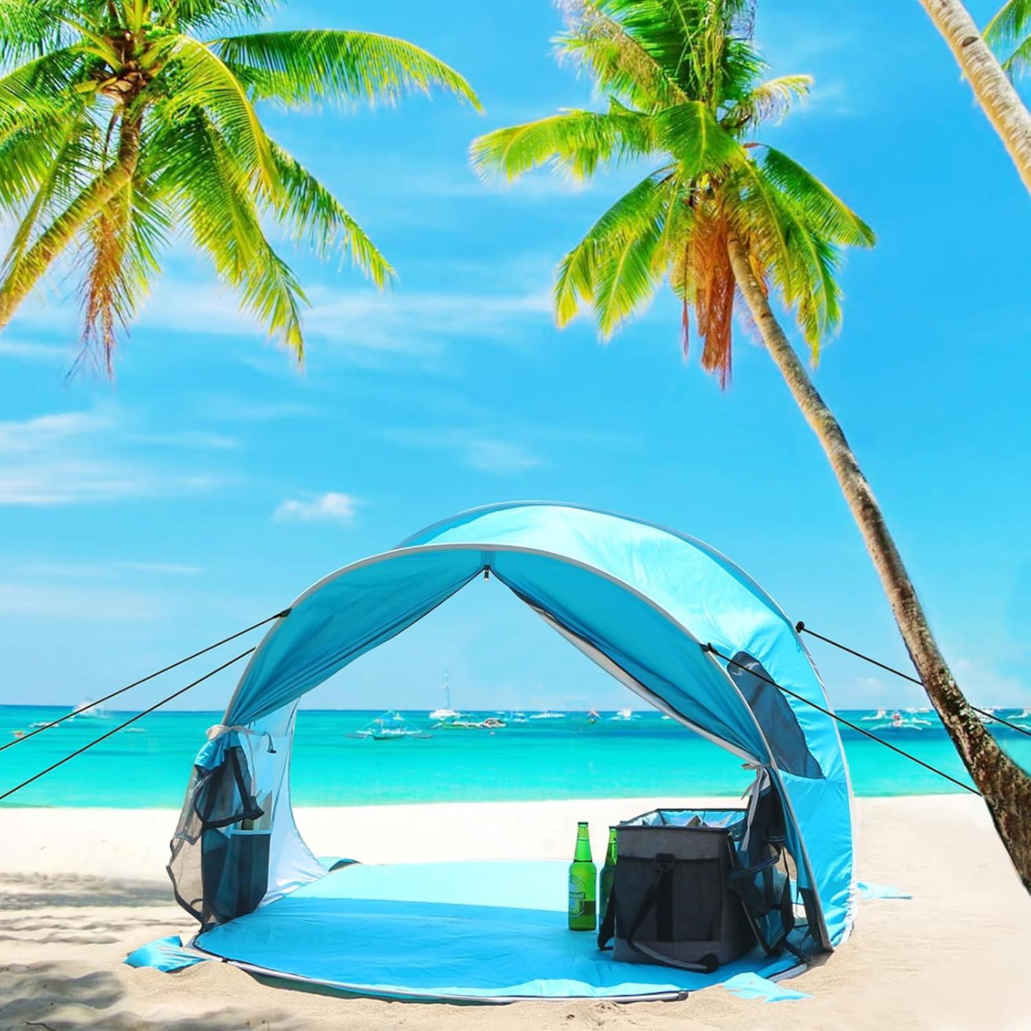 WolfWise UPF 50+ Easy Pop Up 3 Person Beach Tent Sport Umbrella Instant Sun Shelter Tent Sun Shade Canopy