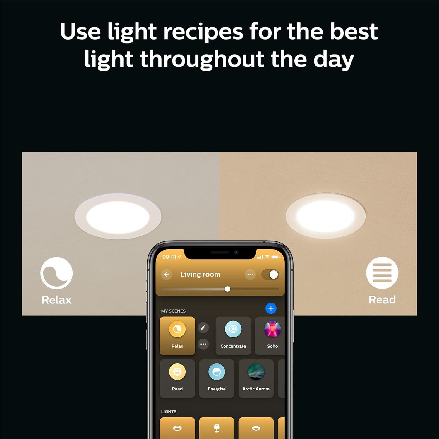 Philips Hue Slim 6-inch Downlight, White & Color Ambiance (Bluetooth Compatible), Voice Control with Alexa, Apple HomeKit & Google Assistant