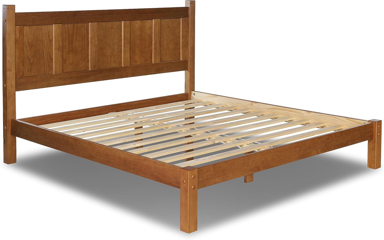 Grain Wood Furniture Shaker Solid Wood Panel Platform Bed, King Size, Walnut