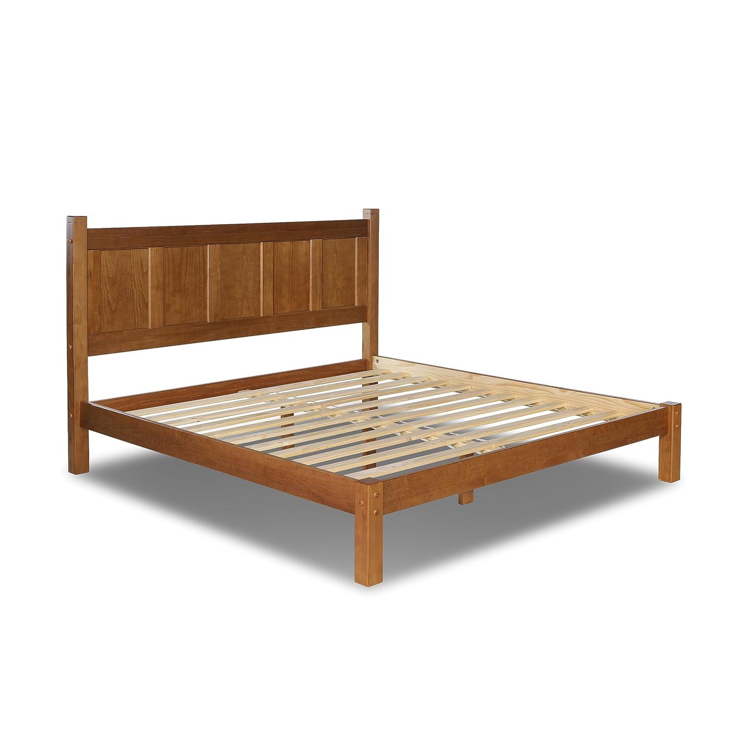 Grain Wood Furniture Shaker Solid Wood Panel Platform Bed, King Size, Walnut